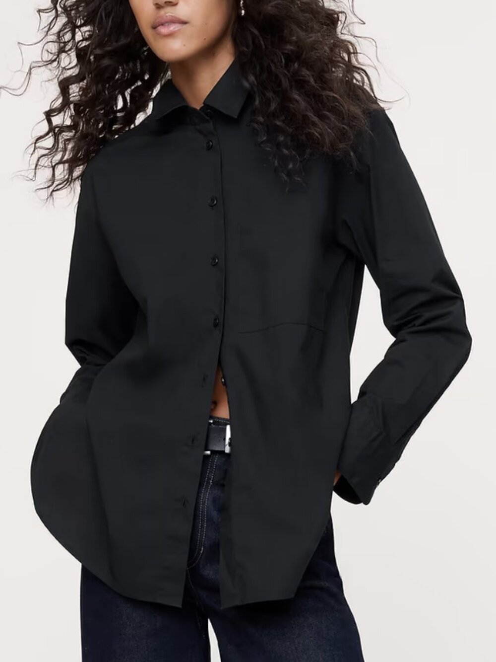 NWT Banana Republic Black The Oversized Cotton Poplin Top Shirt XS
